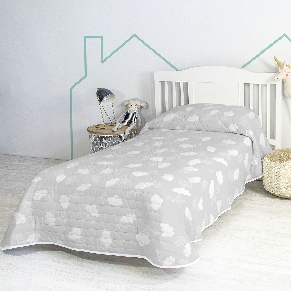 Sprei HappyFriday Basic Kids Grijs 180 x 260 cm Wolken
